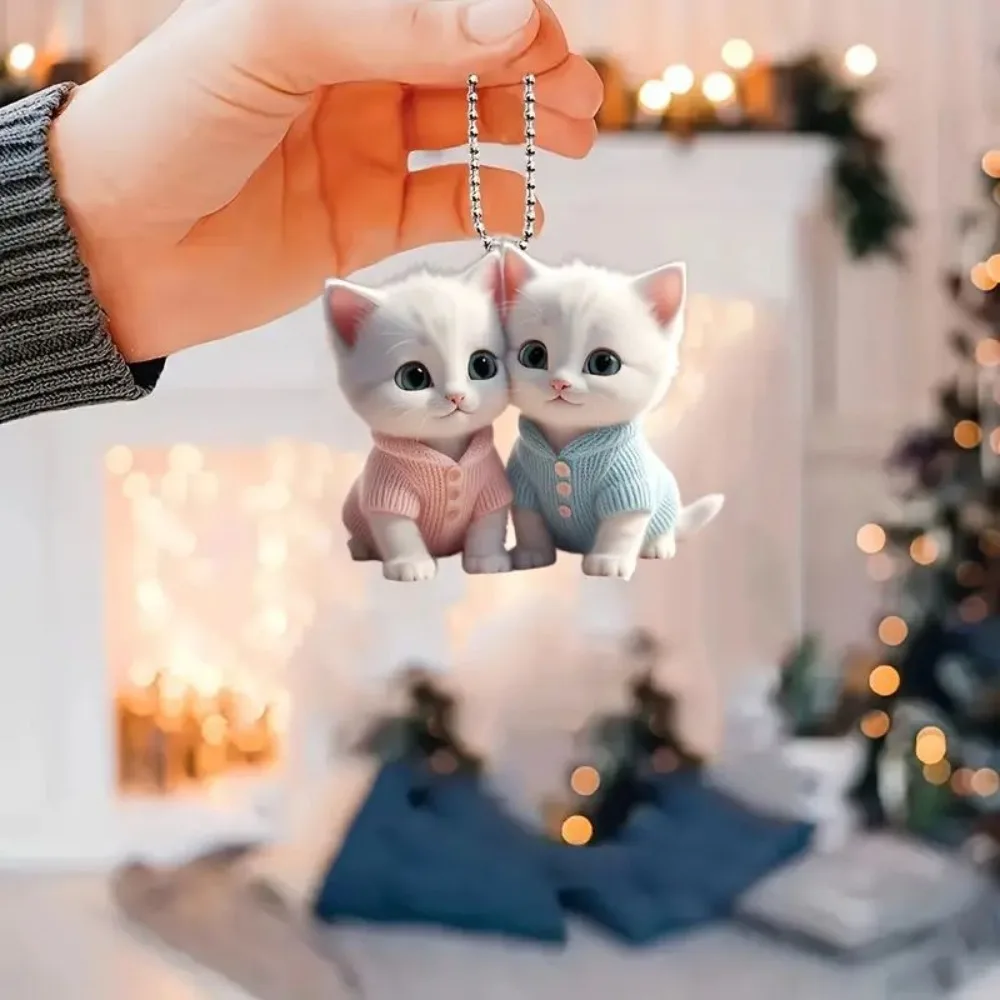 2D Flat New Cartoon Two Cats Acrylic Keychain Backpack Car Hanging Animal Pendant Keyring Decorative Accessories Ornament Gifts