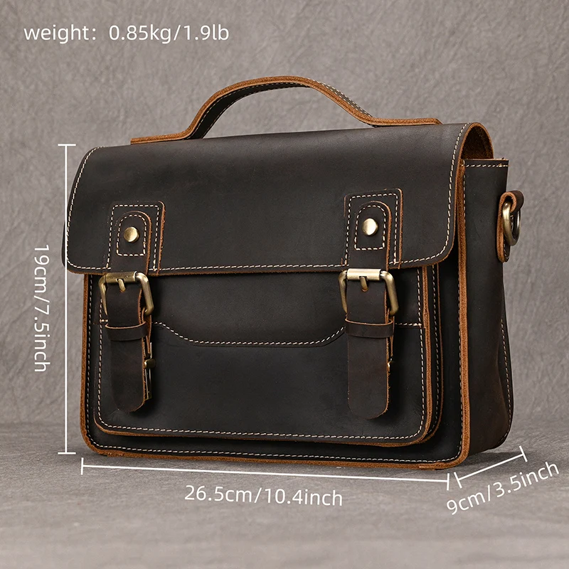 Vintage Men Crazy Horse Leather Shoulder Bag Brown Small Flap Tote Genuine Leather Messenger Bag Cow Leather Gift Camera Bag