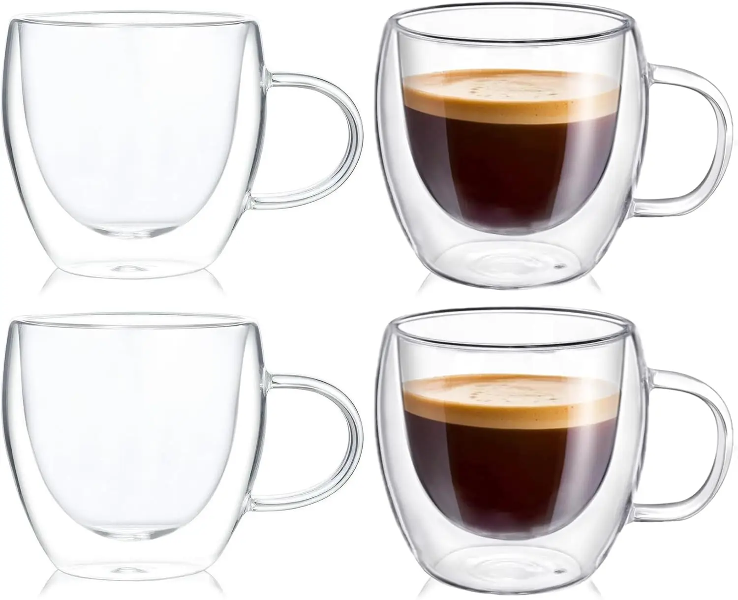 4-Pack 5 Ounces Double Wall Clear Glass Coffee mugs,5 oz Espresso Cups With Handle,Insulated Mugs,Cappuccino Cups,Tea Cups,Latte