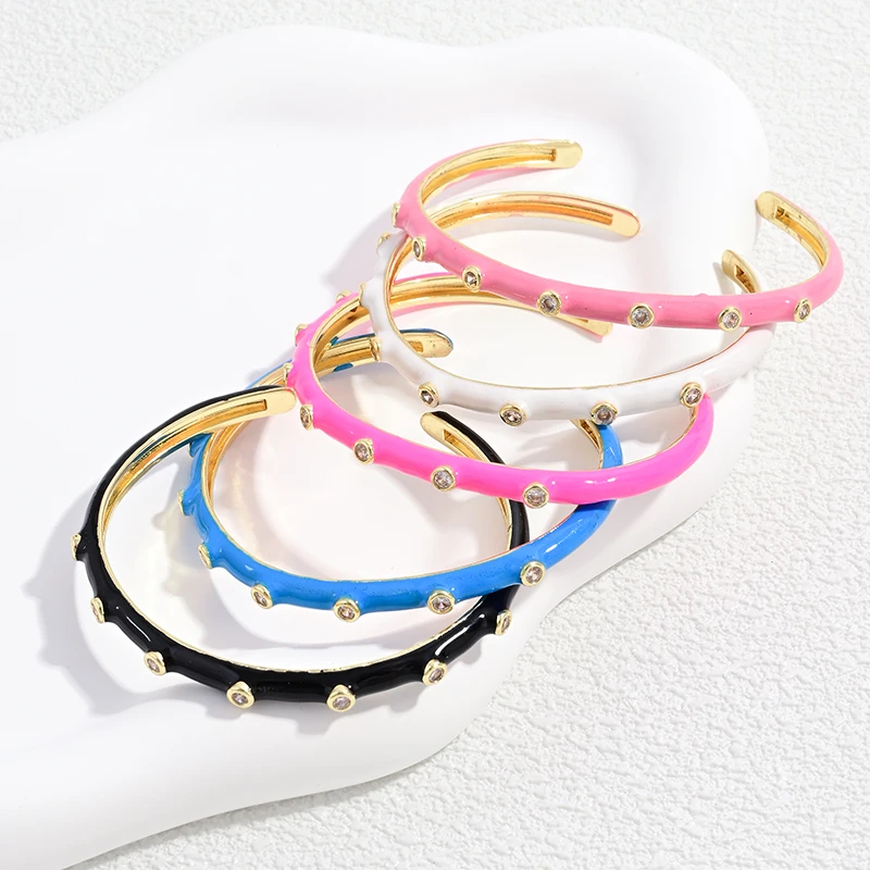 Open Bangle in Candy Colour and Dopamine Colour with Zircon Eyes, Enamel-Glazed Copper and Gold-Plated Jewellery:VL770