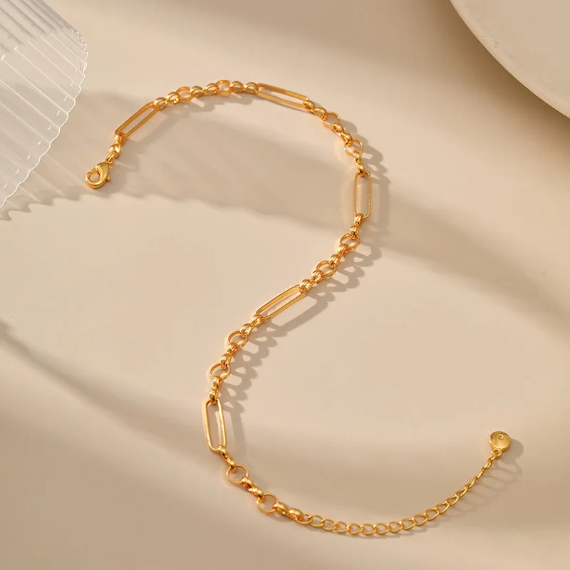 Cadena de eslabones minimalista para mujer, joyería ajustable, chapado en oro de 18K, resistente al agua, larga, ovalada, fácil de combinar, tobillera de Metal