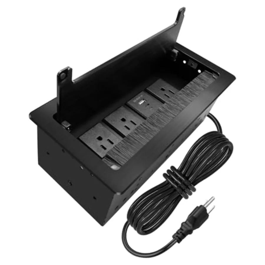 Conference Table Hub Power Outlet with 3 AC Power Outlets and USB Fast Charging 9.8FT Power Cord Embedded Outlets Heavy-Duty De