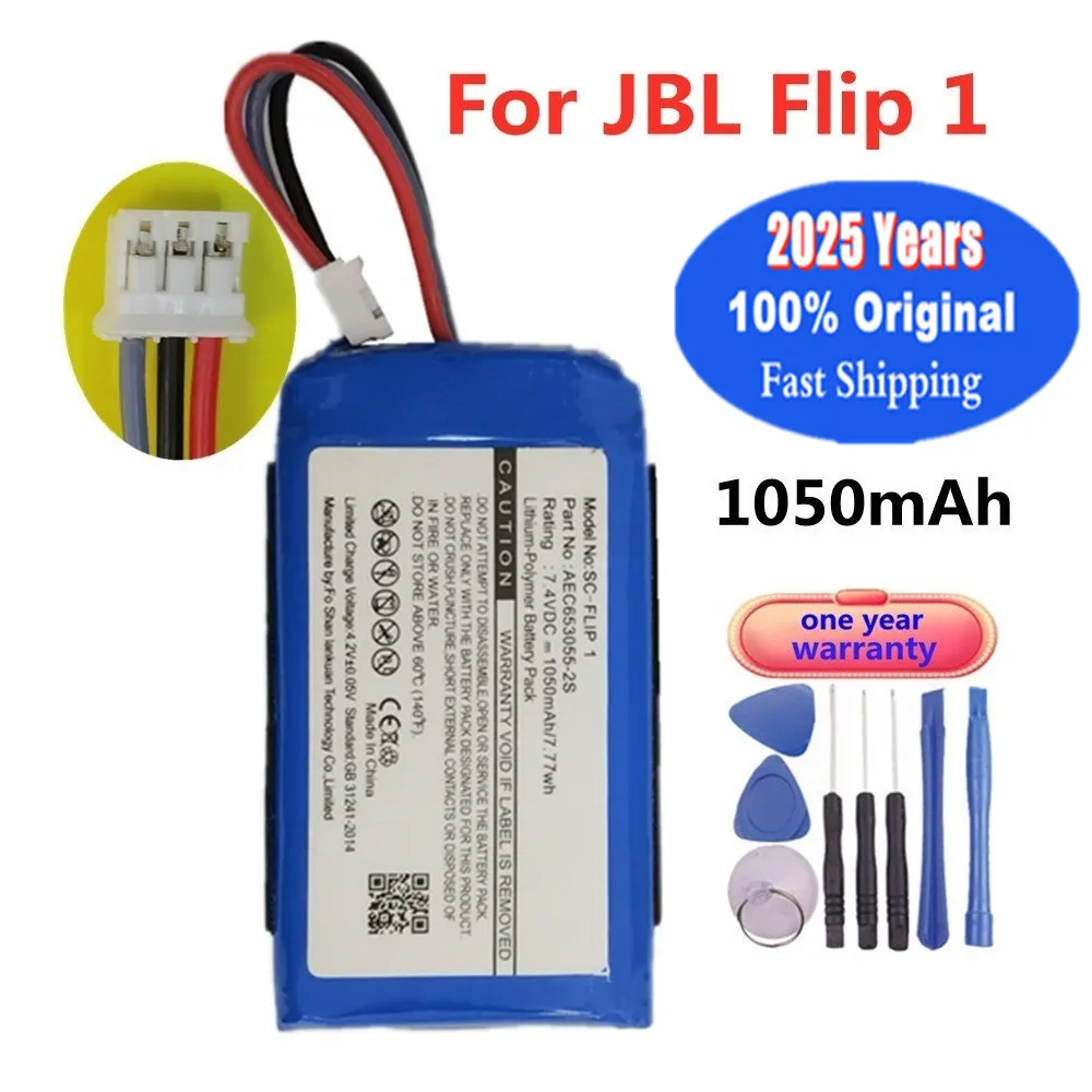 2025 Years 100% Original Speaker Battery For JBL Flip1 Flip 1 AEC653055-2S 1050mAh Player Replacement Batteries Bateria