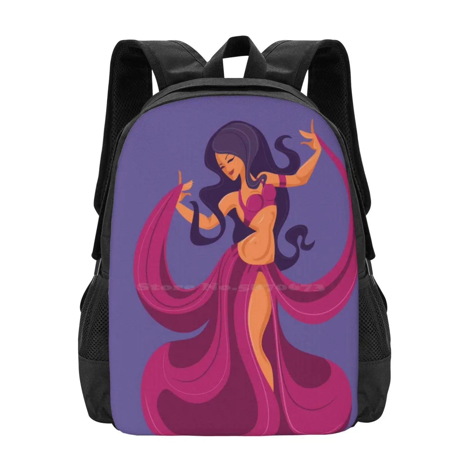 Scheherazade Fab Dreamlike Dance Pattern Design Bagpack School Bags Scheherazade Eastern Curvy Belly Dancer Dancing Cartoon Up