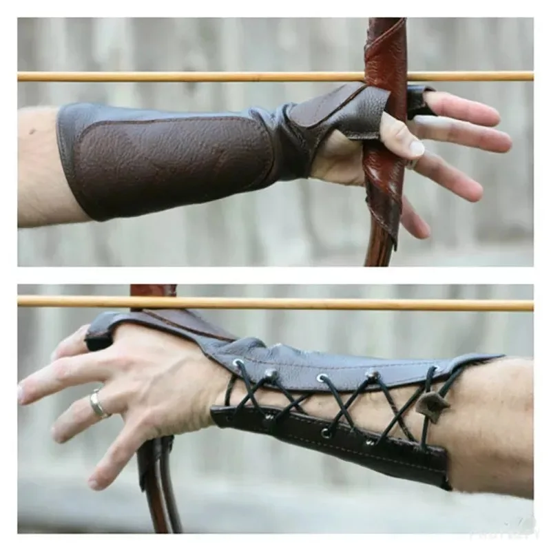 

Medieval Archery Leather Long Gloves Steampunk Armor Cuff Warrior Knight Archer Costume Bracers Gauntlet Wristband Arm Accessory