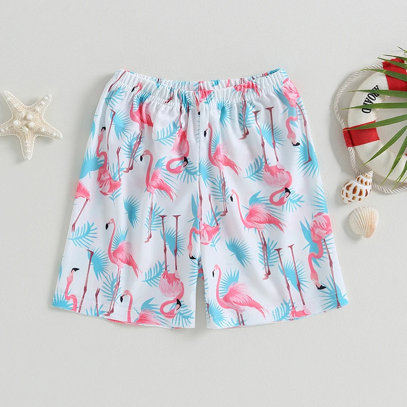 

Little Boys Swim Trunks, Elastic Waist Flamingo Leaves Print Summer Beach Swimming Shorts Swimsuit Board Shorts 3-8Years