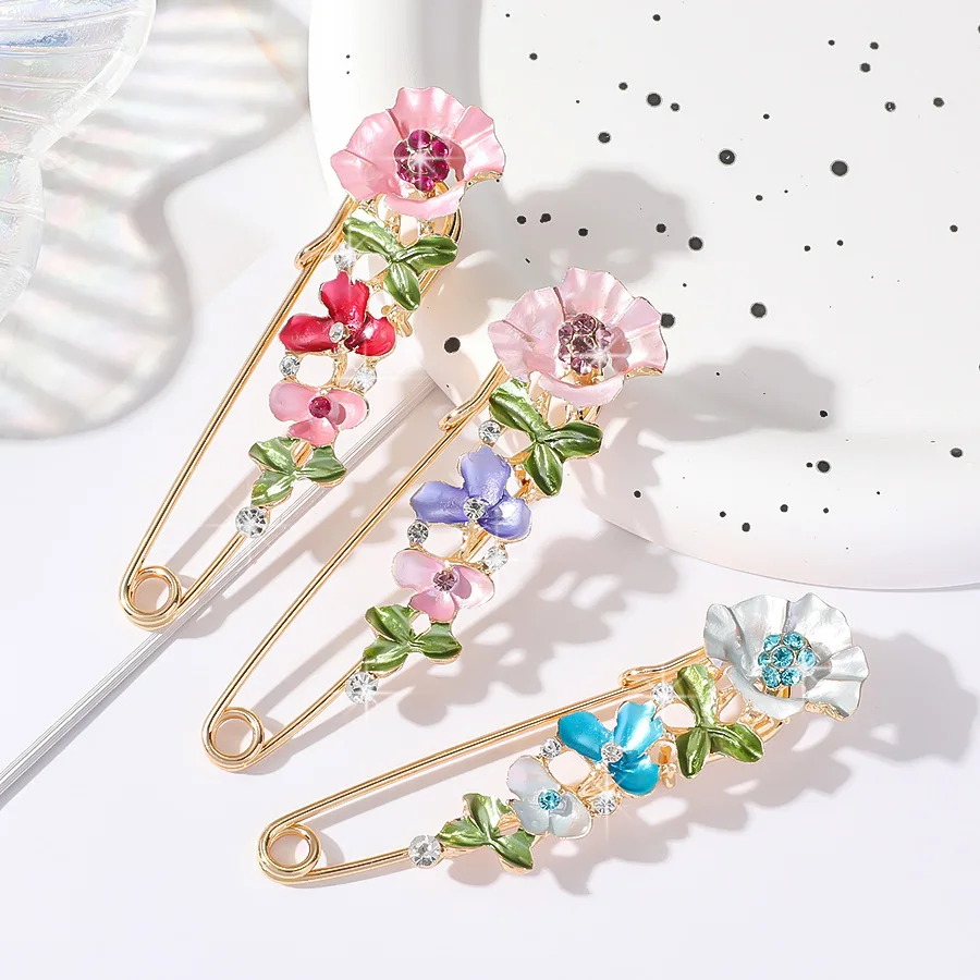 Elegant Colorful Rhinestone Flower Big Brooches For Women Plant Corsage Enamel Lapel Pins Fashion Cardigan Badge Jewelry