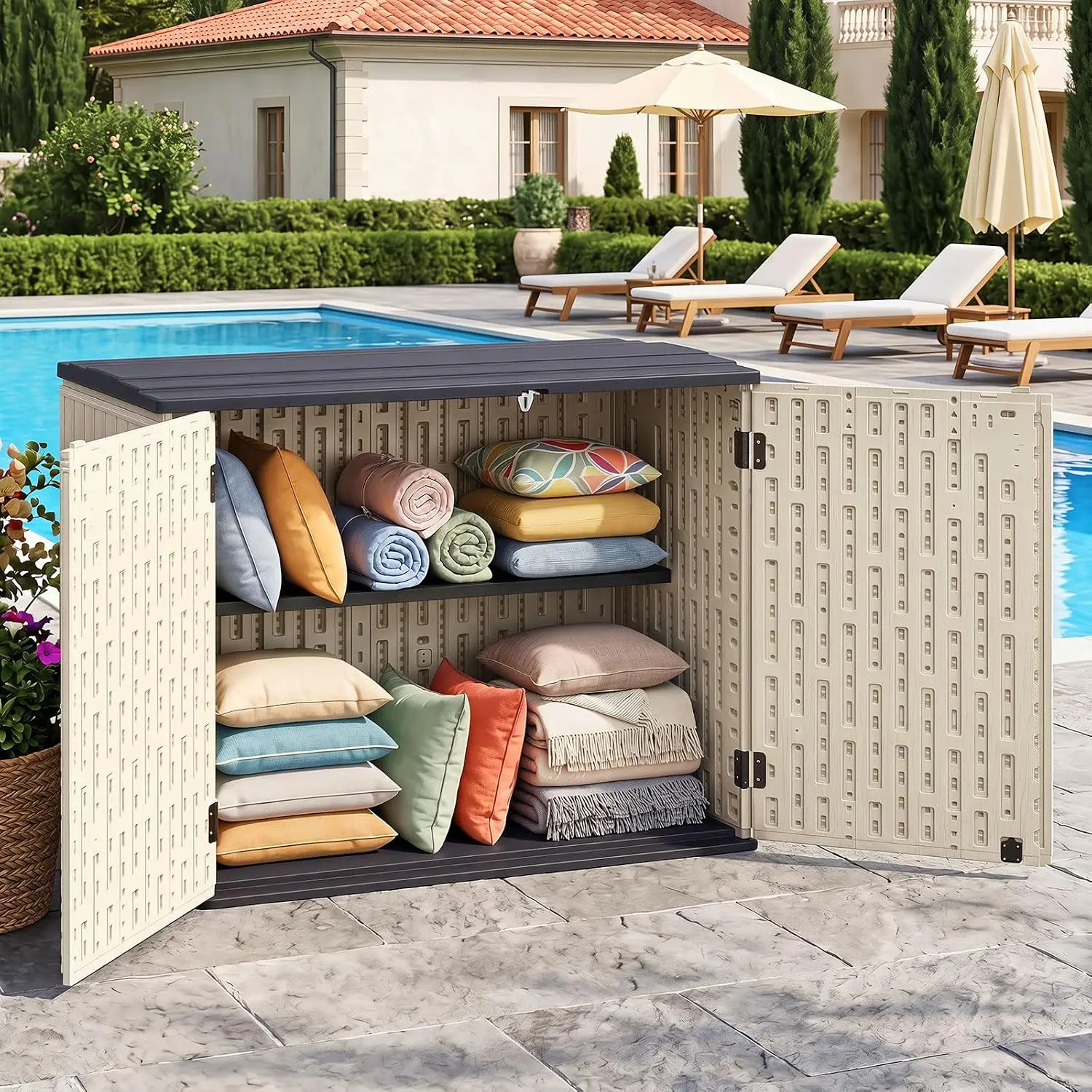 Large Outdoor Storage Cabinet w/Adjustable Shelf, Patio Garden Tool Organizer Shed, 20 Cu.Ft, Customized