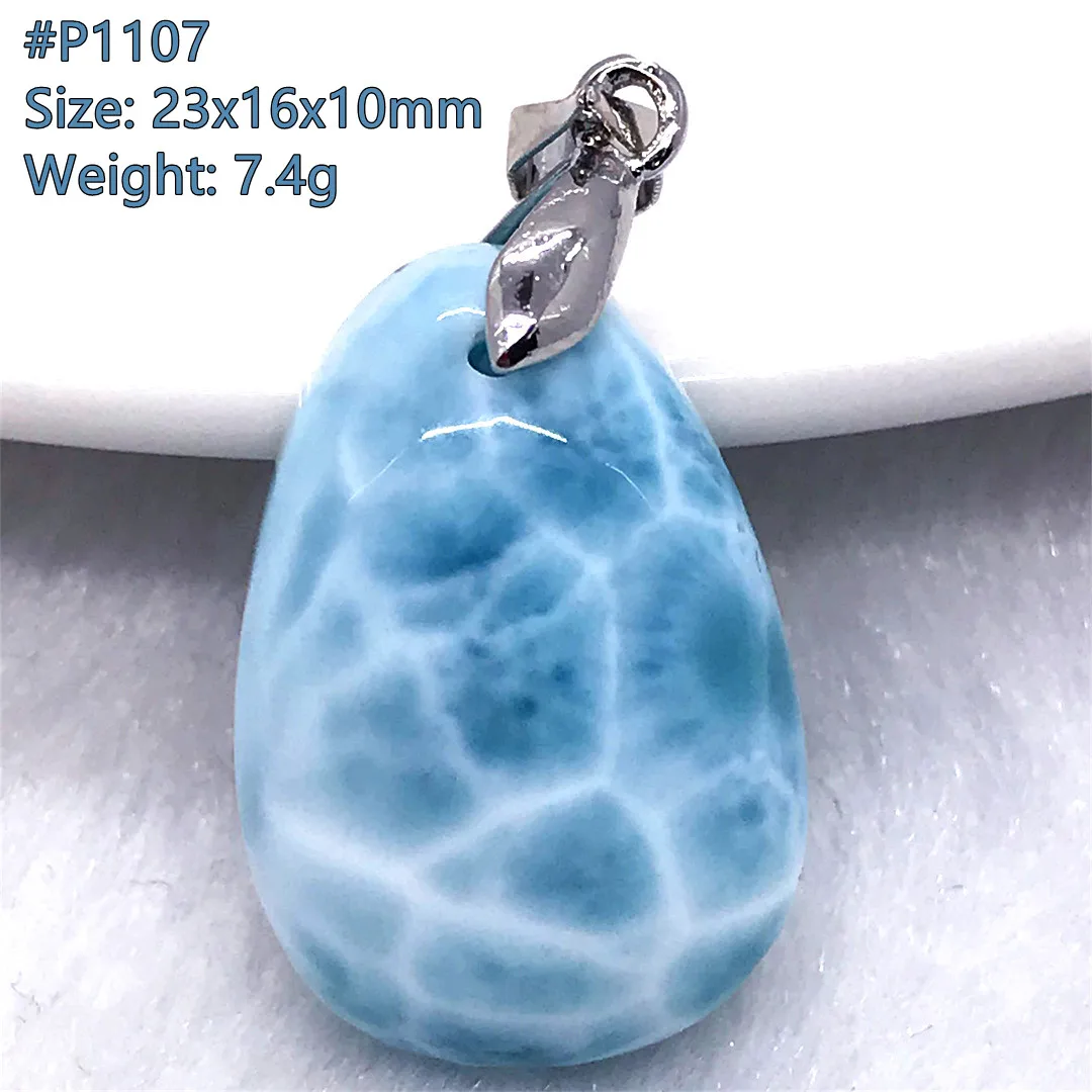 Natural Blue Larimar Pendant Necklace For Women Men Gift Crystal Beads Dominica Water Pattern Stone Jewelry Silver Chains AAAAA