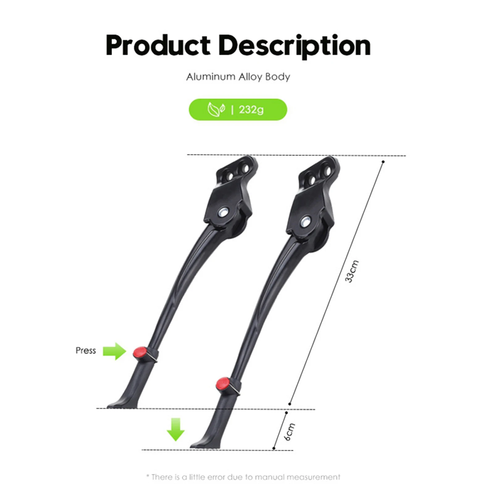 Adjustable Bike Kickstand Aluminum Alloy Anti Slip Footrest Bicycle Single Bracket Cycling Resting for 24in to 29in Road Bikes