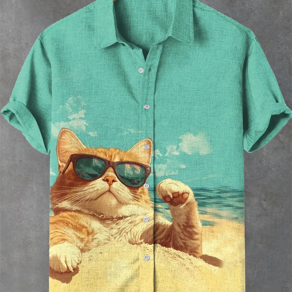 

Men's Hawaiian Holiday Printed Shirt Short Sleeve Casual Breathable Linen Fashionable Clothing for Social Weddings