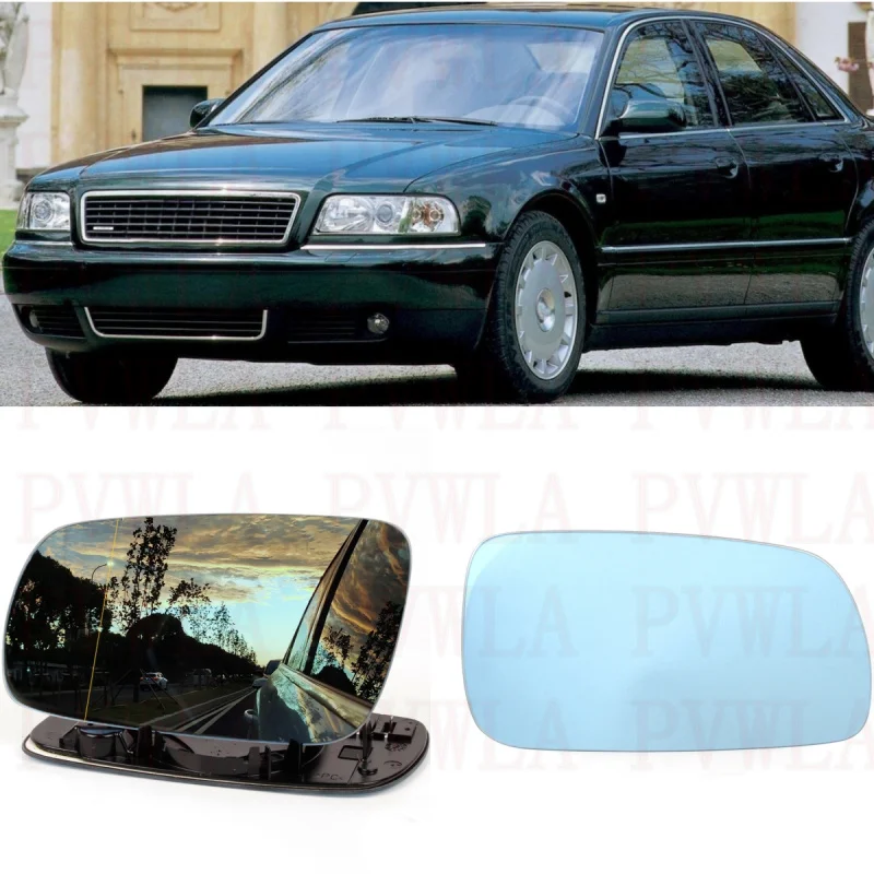 For Audi A8 / S8 quattro 1999 2000 2001 2002 2003 EUR Market Rear View Heated Blue Mirror Glass 8D0857535E 8D0857536E