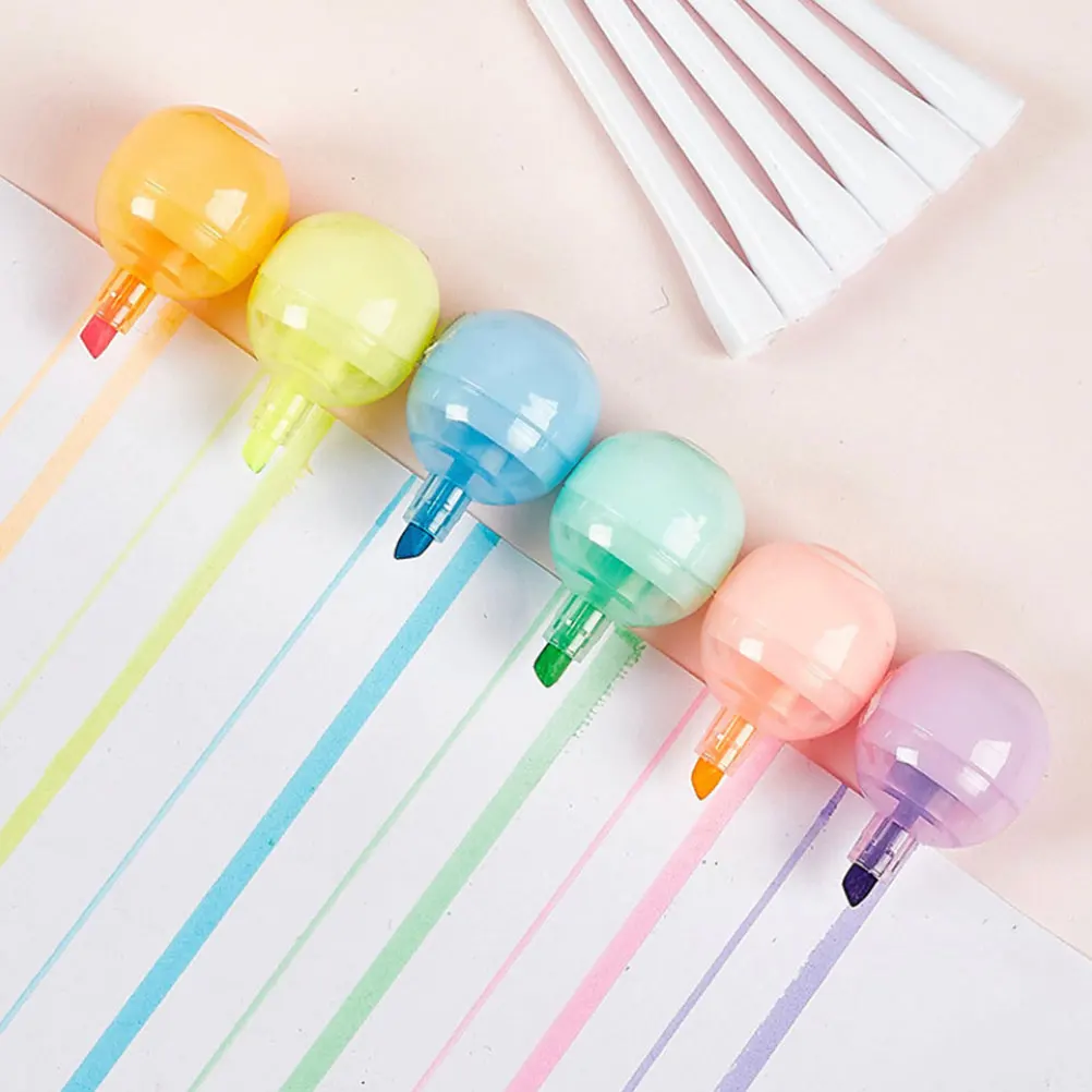 

6pcs Mini Highlighter Pens Lollipop Marker Pens Bright Color Book Markers for Students Notes Office Supplies DiY Scrapbook