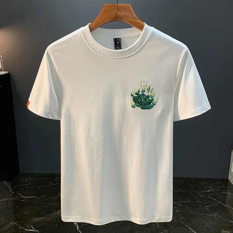 Handsome Embroidered Printed T-shirt for Men's Summer Slim fit Half Sleeve Fashion Chinese Style