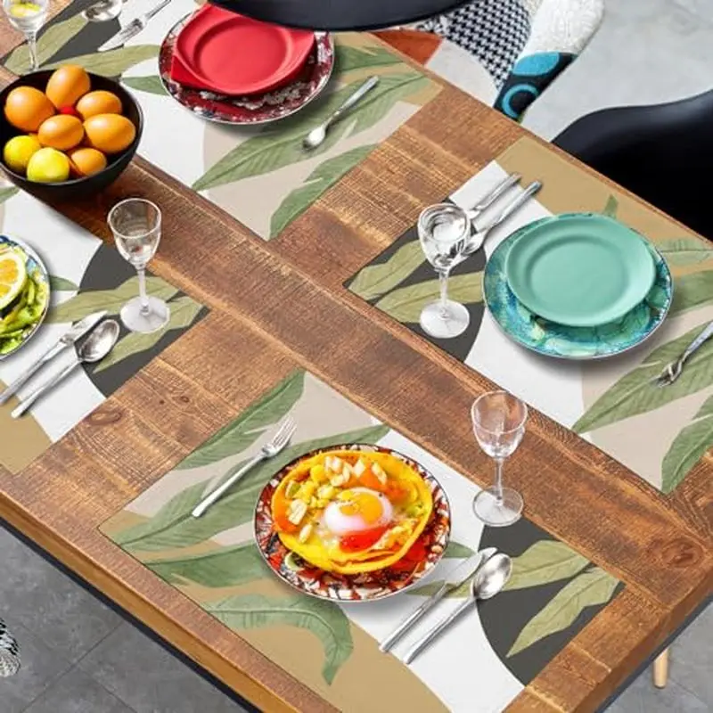 VIKAMA Floral Table Mat Set 2/4/6pcs Waterproof Non-Slip Heat Insulated Placemat Kitchen Home Dining Table Decoration