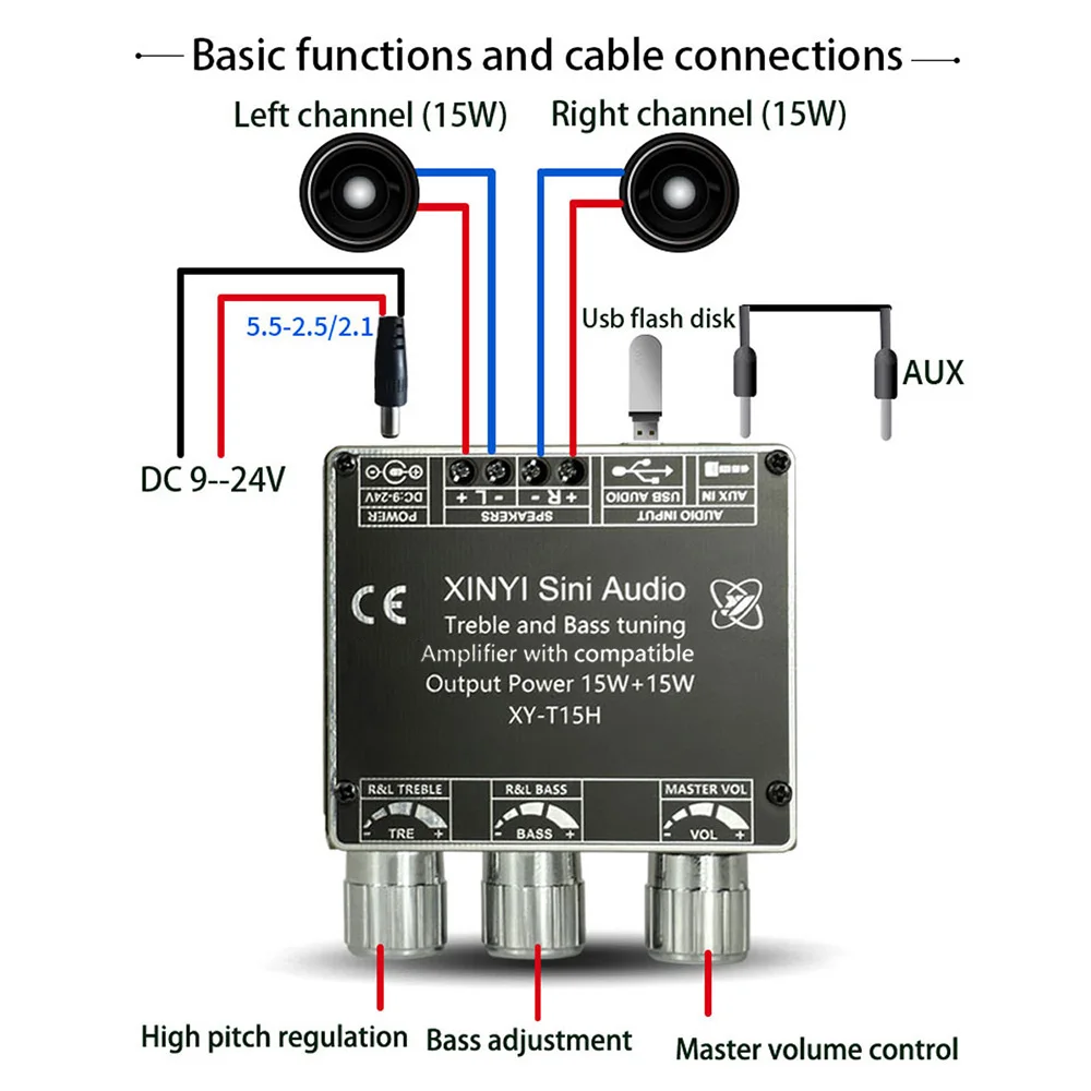 XY-T30L 2*30W XY-T15H 2*15W Bluetooth 5.1 Power Audio Amplifier Board Home Theater Amplifiers Stereo Treble And Bass Adjustment