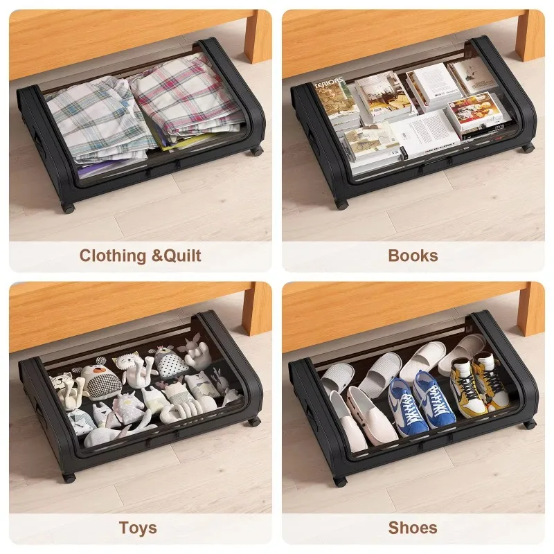 Flat Underbed Storage Box with Wheels, Clear Visible Storage Bin, Organizing Solution for Bedroom, Closet, or Seasonal Storage