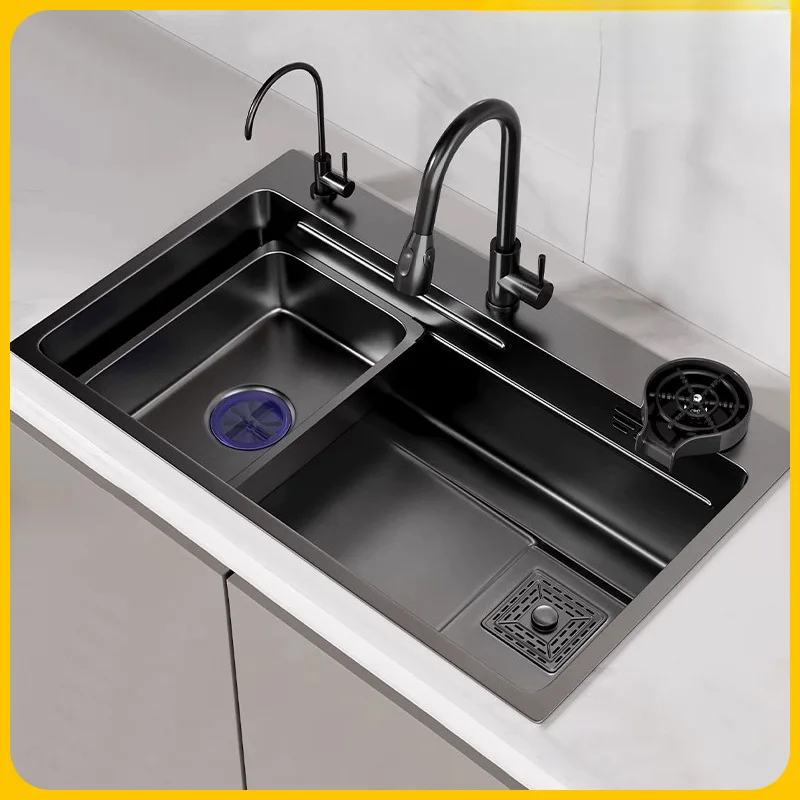 Cocina, fregadero, debajo del mostrador, fregadero individual grande, acero inoxidable, hecho a mano, integrado, lavabo para verduras, lavavajillas, fregadero