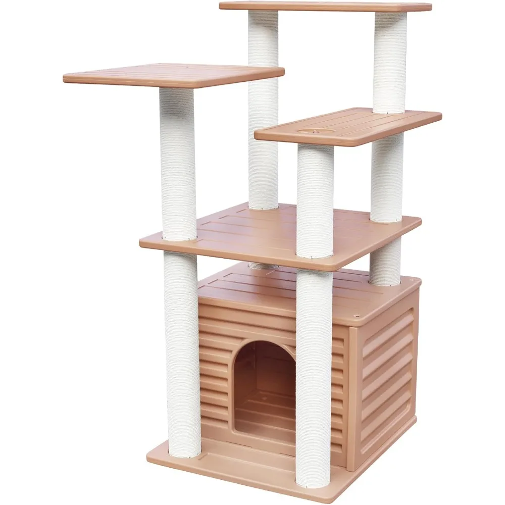 

46” indoor and outdoor cat tree tower, cat house for outdoor cats, weatherproof cat condo with scratching posts