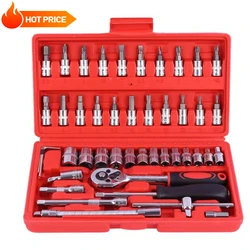 46pcs/Set Socket Wrench Diy Repair Tool Kit Ratchet Screwdriver for Car Repair Hardware Toolbox for Auto Repairing and Household