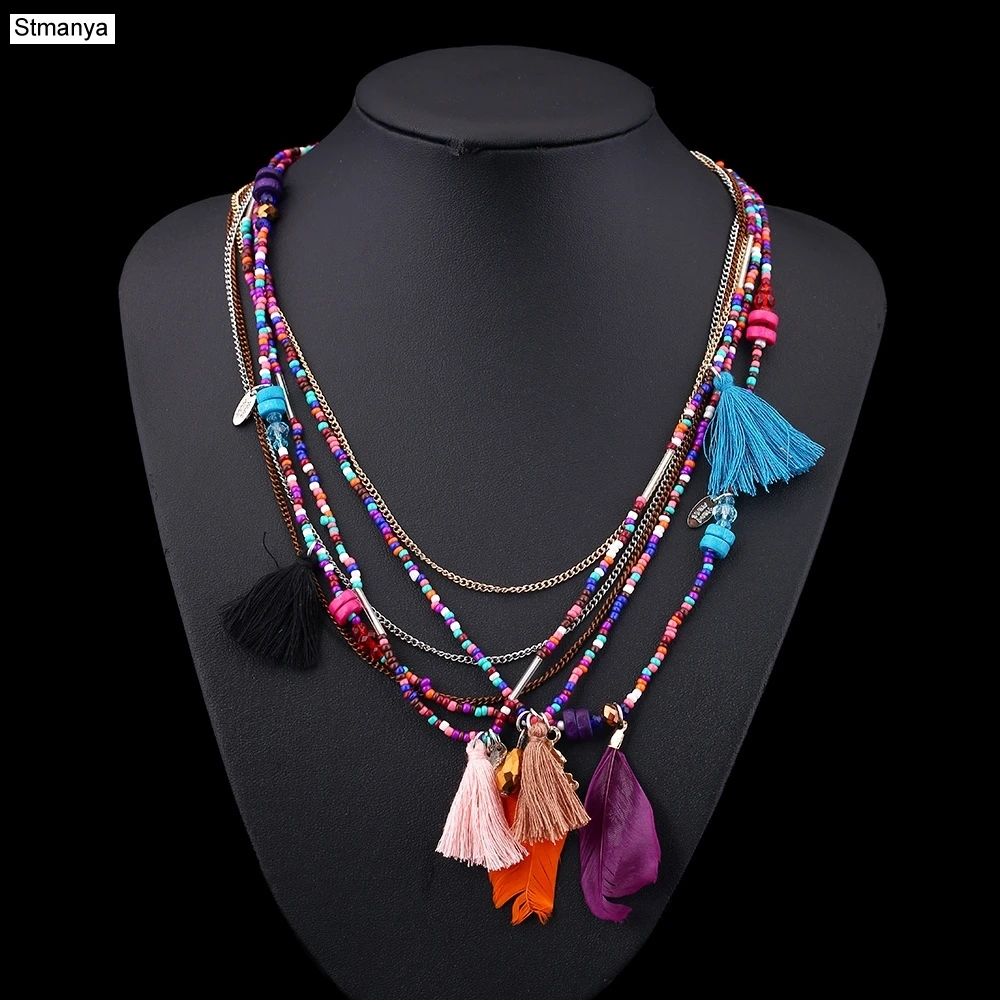Hot Women Fashion Cute Retro Fashion Retro Jewelry Wild bead feathers Party Gift Jewelrty N1085
