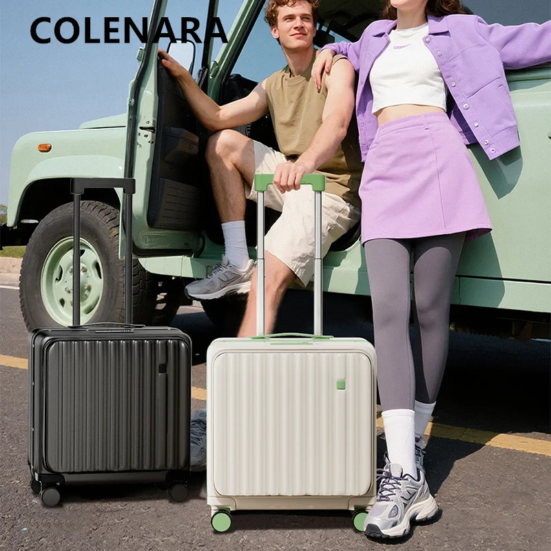 COLENARA ABS+PC Suitcase Front Opening Laptop Trolley Case Zipper Boarding Box 18