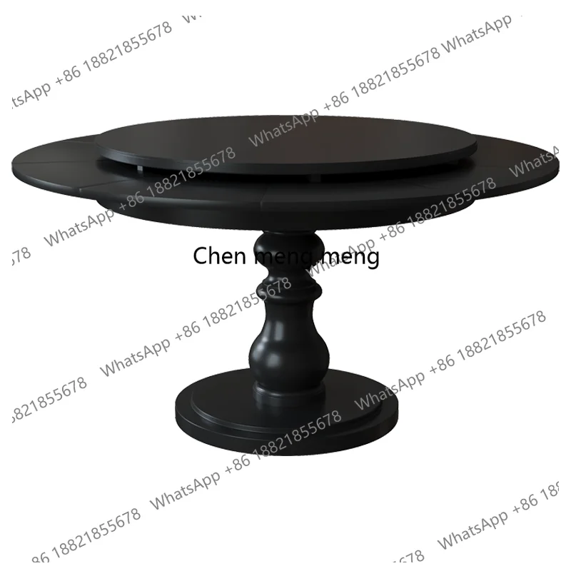 

Retro French small round table rotating and retractable dining table simple deformation dining table solid wood with turntable