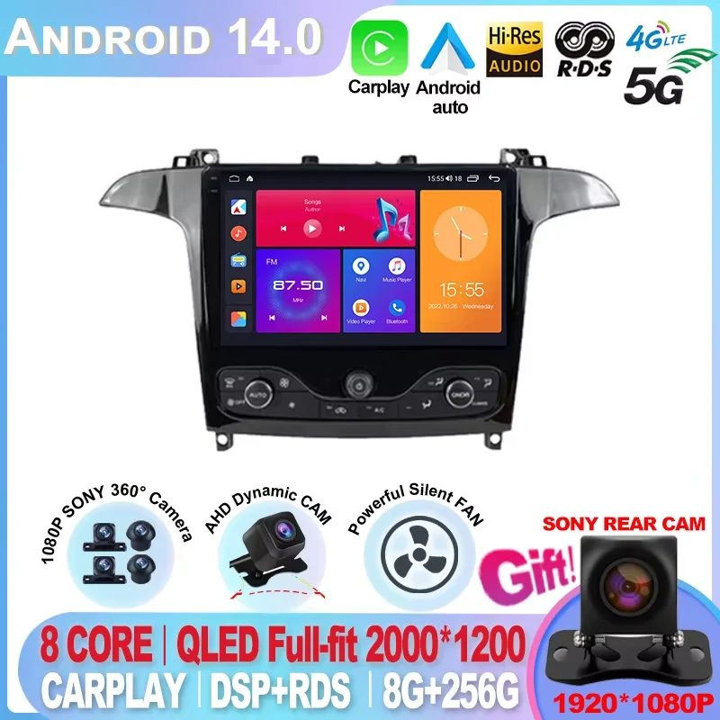 Voor Ford S Max S-MAX 2006-2015 Voor Ford Galaxy 2014 Autoradio Auto Multimedia Video Player GPS Radio Android14 navigatie DVD