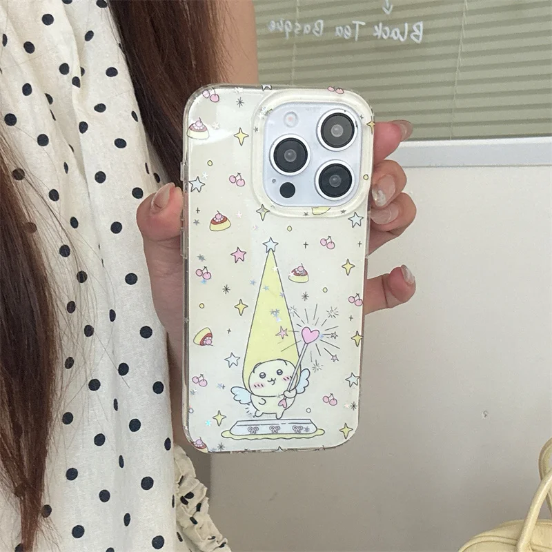 Kawaii Cartoon Animal Star Telefoonhoesje voor iPhone 16 Pro 15 14 13 Pro Max Achterkant met ketting Schokbestendig Leuke beschermende hoesjes