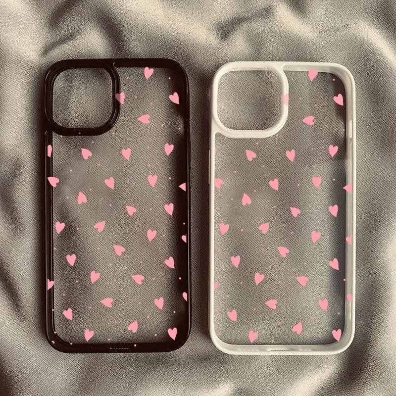 لطيف النبيذ الأحمر ليتل الحب القلب قضية الهاتف آيفون 16 15 14 برو ماكس 13 12 11 XR XS 7 8Plus موضة الوردي واضح الغلاف الصلب #2