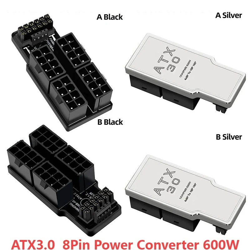 Conector do adaptador de alimentação ATX3.0 4X 8Pin fêmea para macho 12VHPWR 12 + 4P 600W 180 ° angular para RTX4090/RTX4080 16GB/12GB placa gráfica