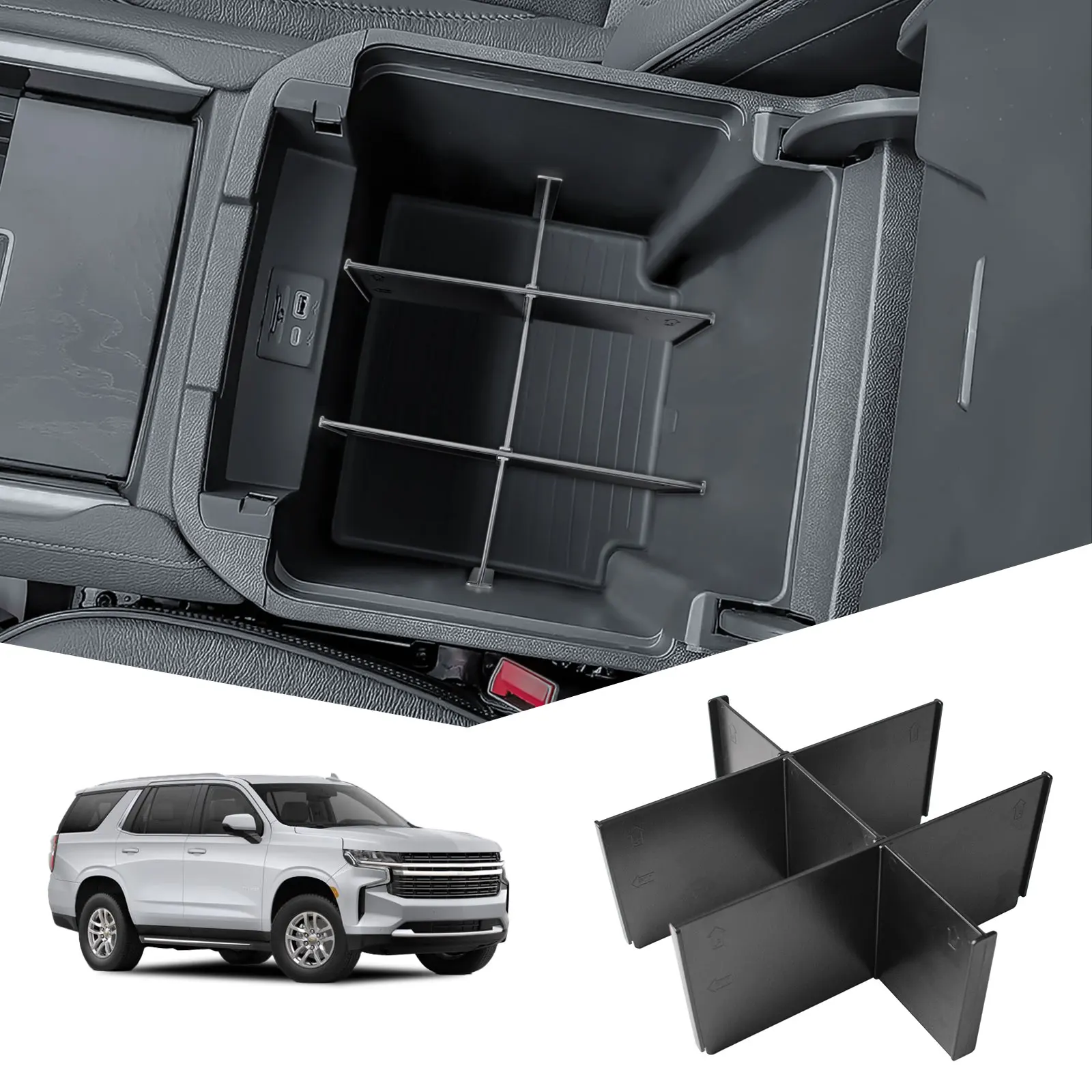 

Armrest Storage Dividers for 2021-2025 Chevy Tahoe/Suburban and 2021-2024 GMC Yukon Center Console Organizer Dividers Car Tray