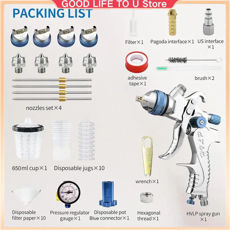 

HVLP Gravity-Fed Air Spray-Gun With 1.4/1.7/2.0/2.5 Mm Nozzles And 650 Cc Mixing Cups, Automotive Paint Sprayer-ABGL
