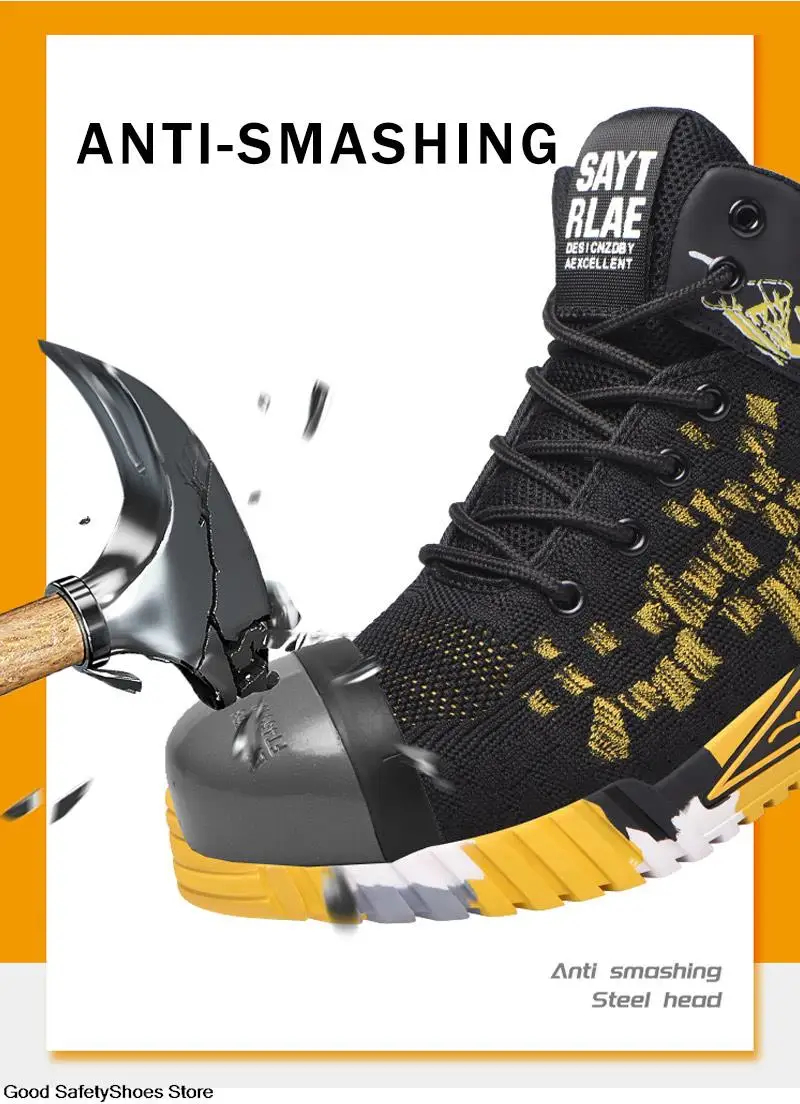 Arbeitssicherheitsstiefel für Männer, Arbeitsschuhe mit Stahlkappe, leichte, unzerstörbare Stiefel, durchtrittsichere Arbeitssneaker für Herren – Detail 6