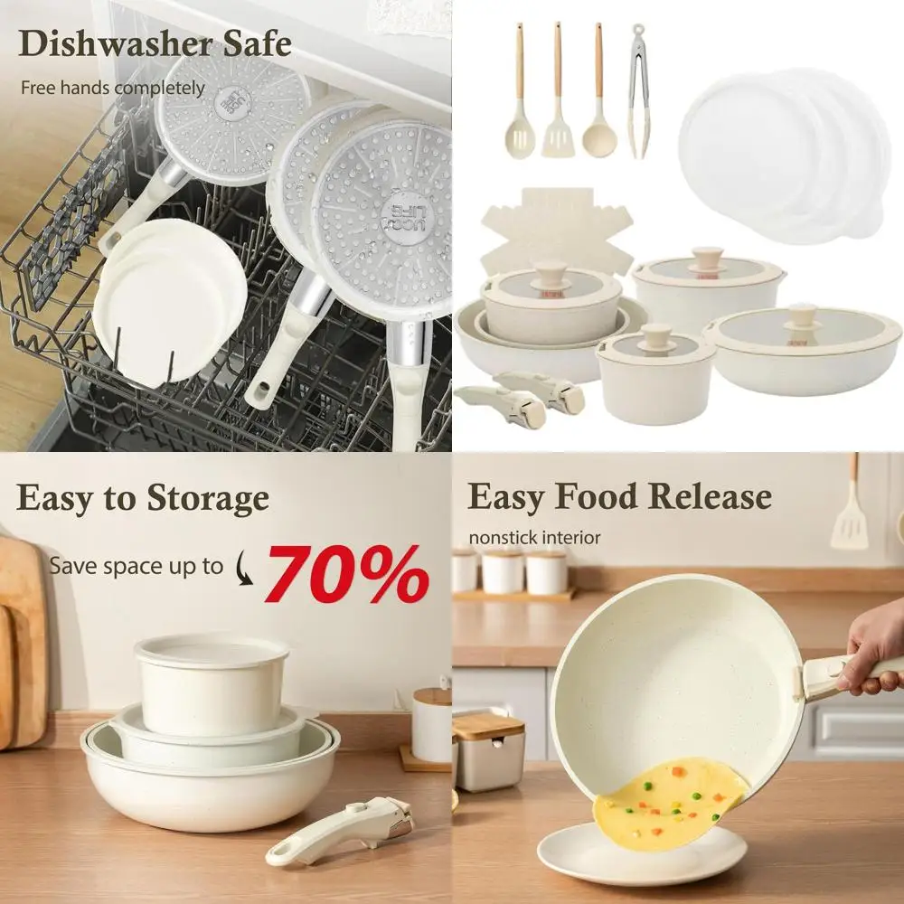 

24-Piece Nonstick Cookware Set - PFOA/PTFE-Free, Detachable Handle, Oven & Dishwasher Safe, Scratch-Resistant