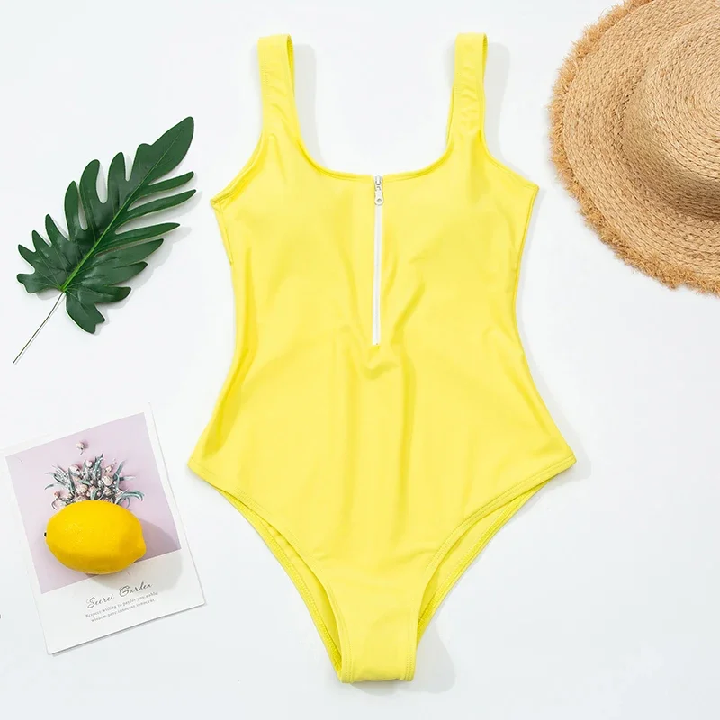 2025 traje de baño estampado con cremallera, traje de baño Sexy de una pieza para mujer, bañadores florales, traje de baño para nadar, ropa de playa femenina