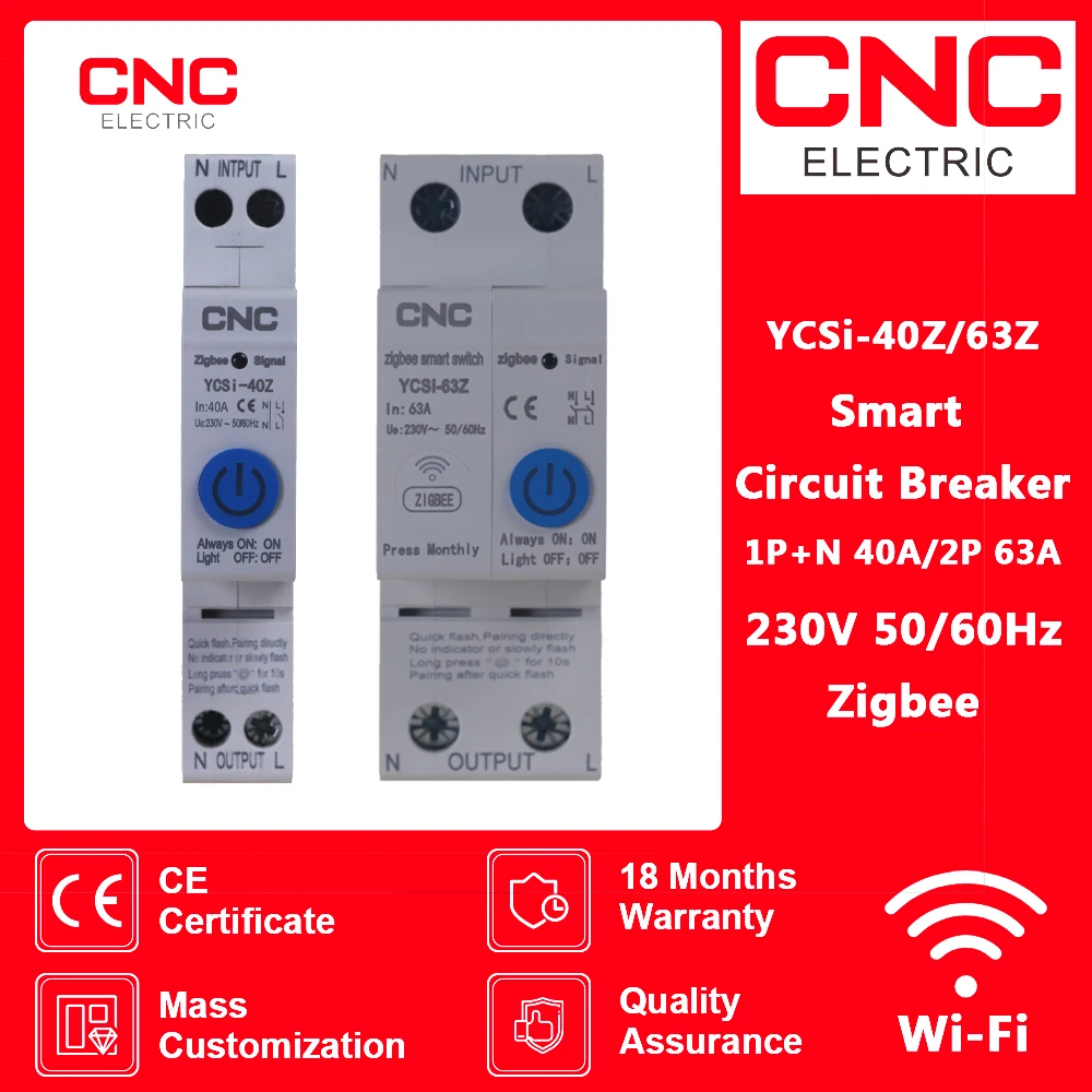 CNC Zigbee 40A/63A WIFI Smart Switch Energy Meter Kwh Metering Monitoring Timer Relay MCB TUYA Smartlife Voltage Current Protect