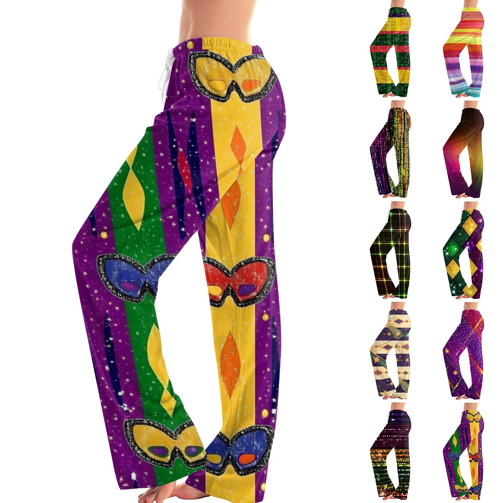 Wide-Leg Pants Women'S Carnival Printed Trousers Loose And Casual Design With Elastic Waistband And Drawstring Pockets Pants