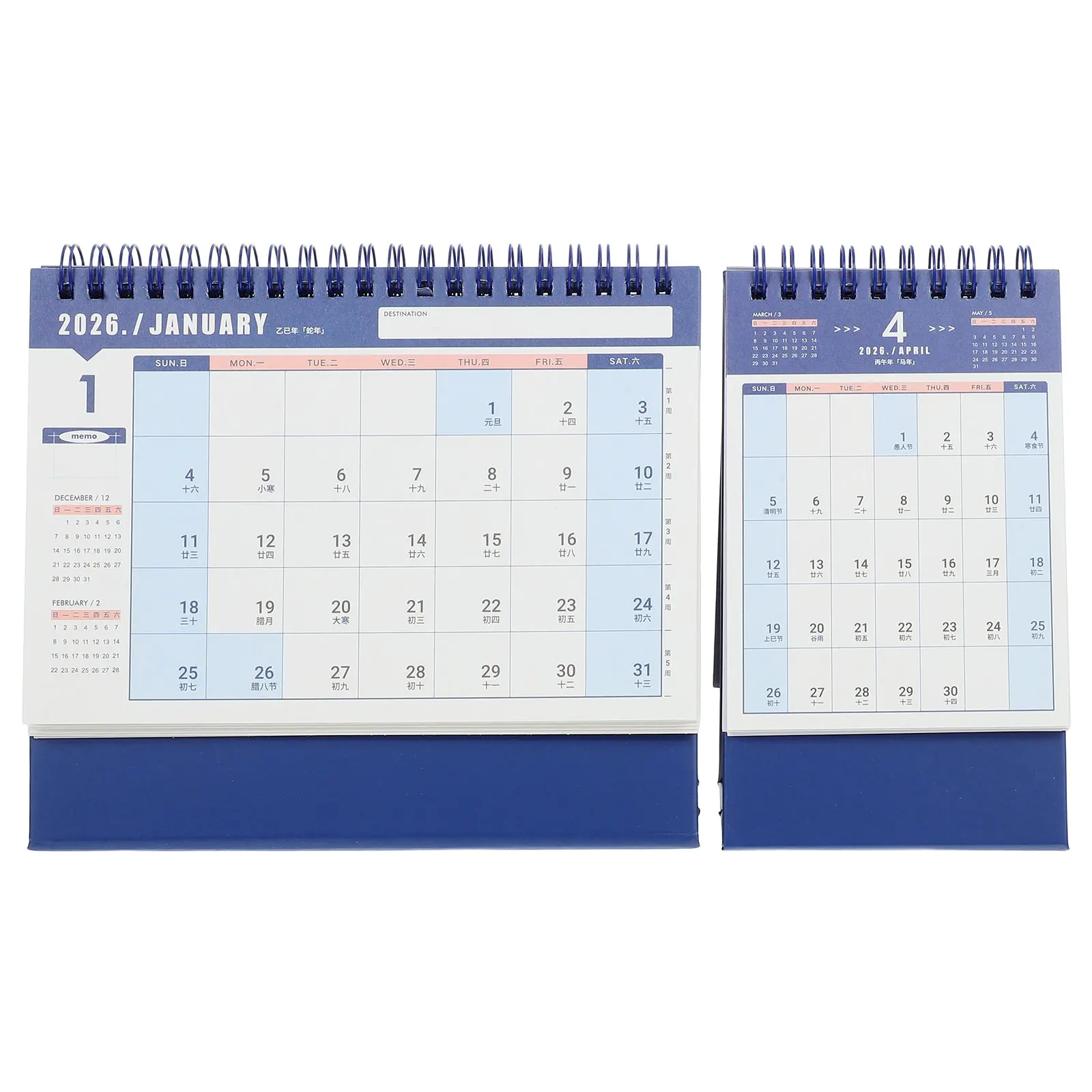 

2Pcs 2026 Desktop Calendar Standing Daily Planner Thick Paper Design for Ink Resistance Ideal Desk Organizer Blue Mini Calendar