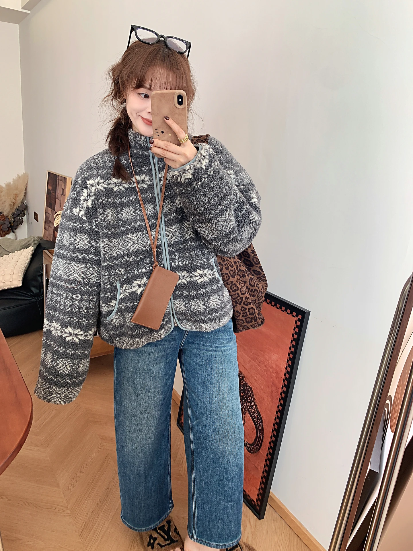 

Faionable Versatile ey Lamb Fur Jaet Thi Warm Stand Collar Women's Winter New Sle College Sle Long Sve Zipper