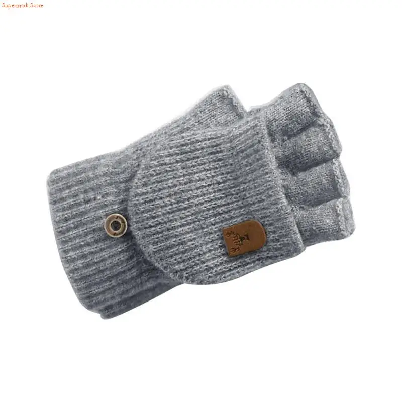 Q5WE Knit Half Finger Gloves Thicken Warm Writing Gloves Adult Unisex Jacquard Gloves