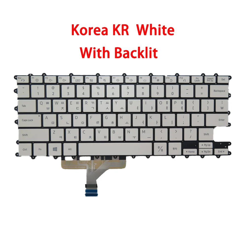 

Клавиатура для ноутбука Samsung NT930XCR 930XCR английская, США, Корея, KR с подсветкой, белая, новая