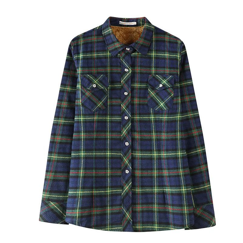 

Autumn Winter Shirt Women's Autumn and Winter Thickened Long-sleeved Slim-fitting Primed Cotton Plaid Shirt Women