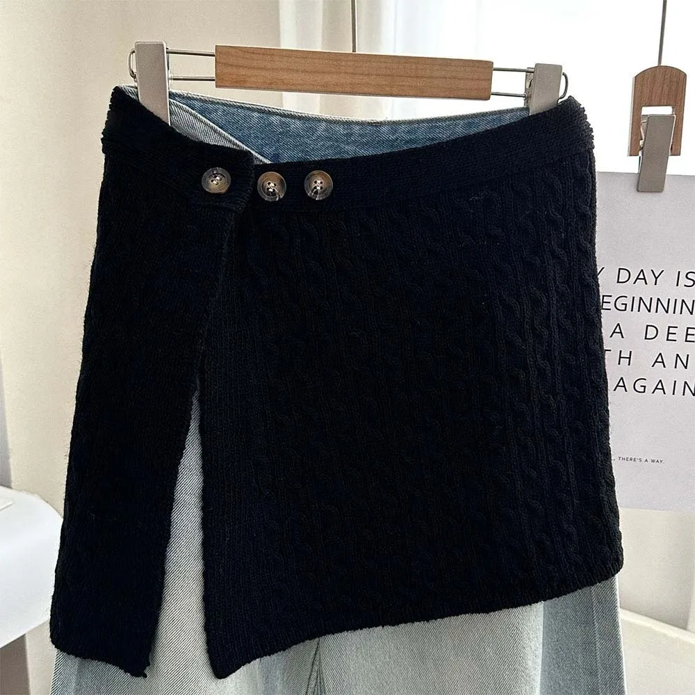 

Джинсы Брюки Декор Y2K Уличная мини-юбка Harajuku Вязаная юбка с высокой талией Фартук Занавеска Осень Зима