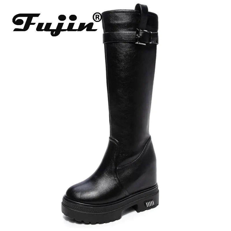 

Fujin 10cm Microfiber Synthetic Chelsea Mid Calf Knee High Booties Women Spring Autumn Chimney Fashion Winter Plush Warm Shoes