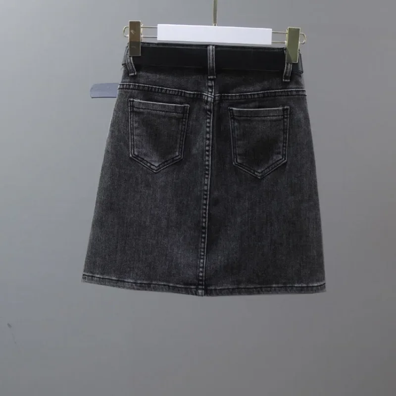 Midi Jeans Skirts for Women Zipper Chubby Woman Denim Skirt Black Blue with Pocket A Line Clothing Trend 2024 Harajuku Sales V