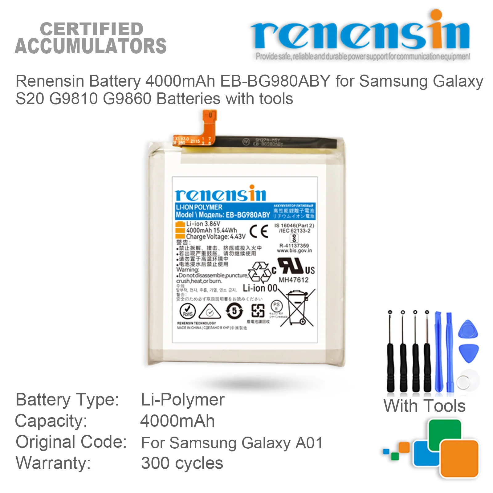 Аккумулятор Renensin 4000 мАч EB-BG980ABY для Samsung Galaxy S20 G9810 G9860 EB-BG980ABY Аккумуляторы с инструментами