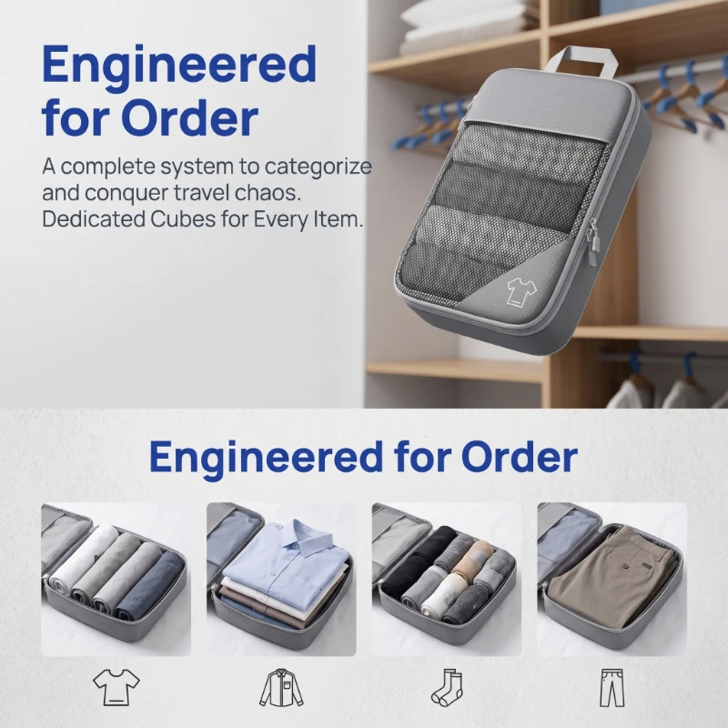 

Mesh Visual Travel Compressed Storage Set 6PCS Luggage Packing Organizer Cubes Practical Shoe Bag Included