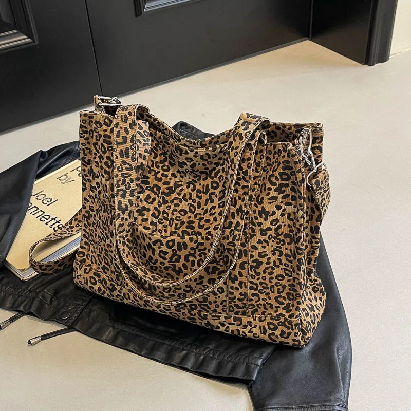 Leopard Print Thickened Large-capacity Explosion 2024 Spring and Summer New Fashion Shoulder Bag Canvas Big Bag Tote Big Bag