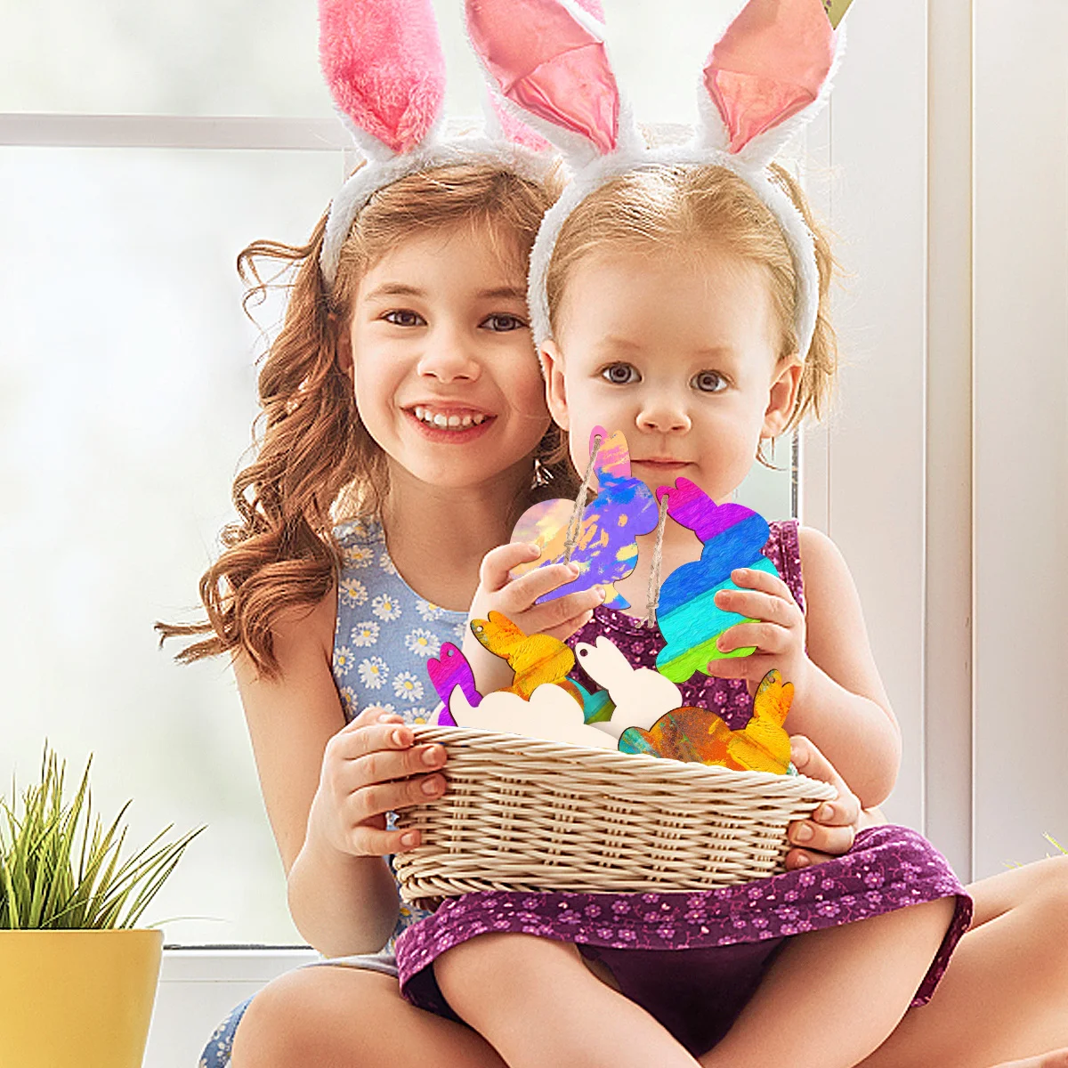 

Wooden Rabbit Pendant Easter Bunny Decorations Unfinished Crafts Hanging naments DIY Projects Home Garden Party